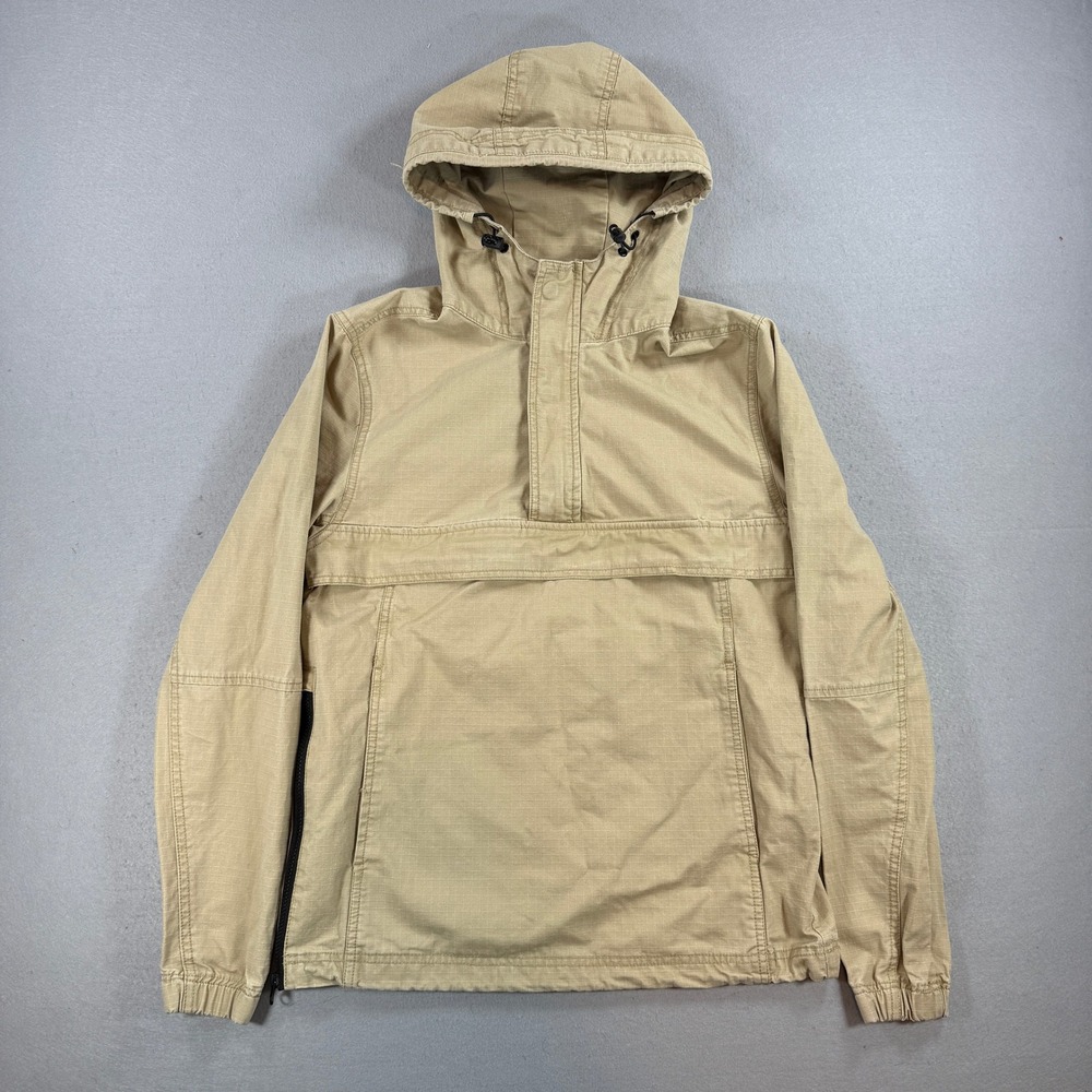 Aeropostale Anorak Jacket Women XS Tan Ripstop Hooded Pullover 1/4 Zip Utility